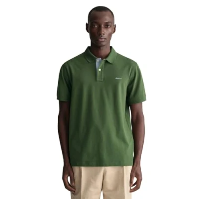 Afbeelding van Gant heren Regular fit polo van piqué katoen met logoborduring in de kleur Legergroen, maat: XL