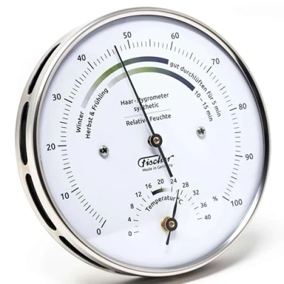 Afbeelding van Fischer 122.01HT woonklimaat hygrometer en kamerthermometer 103 mm roestvrij stalen luchtvochtigheidsmeter Made in Germany