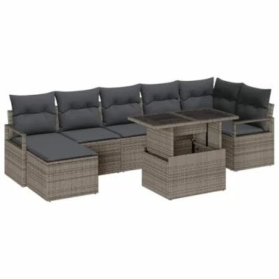 Afbeelding van vidaXL 8 delige Tuin Sofa Set met Kussens Grijs Poly Rattan