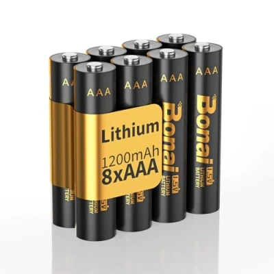 Afbeelding van BONAI Lithium batterijen, niet oplaadbaar, 1,5 V, 1200 mAh, 8 stuks, duurzame en lekvrije AAA batterijen voor zaklamp, speelgoed, afstandsbediening