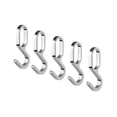 Afbeelding van Gedotec metalen kledinghaken voor kaststang, ovaal, 5 stuk, haak om op te hangen, verchroomd staal, geschikt ovale kastbuizen, 30 x 15 mm, kledingstangen