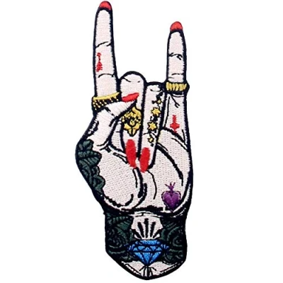 Afbeelding van Rock and Roll Tattoo Hand Symbool Vinger Teken Patch Geborduurde Applique Badge Ijzer Op Naai Embleem