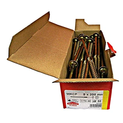 Afbeelding van KLIMAS Houtschroeven, platkopschroeven, Torx schroeven, geel, platte kop, voor dakconstructies schroeven houtconstructies 8x200 mm 50 stukken