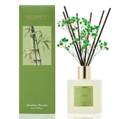 Afbeelding van COCORRÍNA Geurverspreider voor thuis, bamboe stream, 200 ml, met diffuser, geurdiffuser, staafjes, riet diffuser badkamer, plank, decoratie