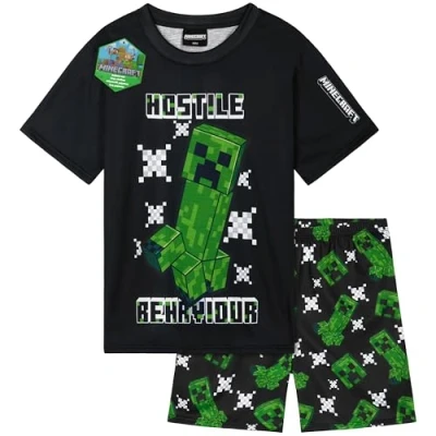 Afbeelding van Get Trend PJ&#039;s voor jongens pyjama met korte mouwen kinderen, tieners, loungeset, nachtkleding, zacht, comfortabel, cadeaus jongens, Zwarte Minecraft, 11 12 jaar