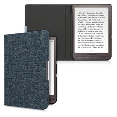 Afbeelding van kwmobile hoes compatibel met Pocketbook InkPad 3/3 Pro/Color/Vivlio 3 Stoffen beschermhoes voor e reader in blauw