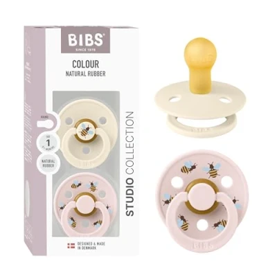 Afbeelding van BIBS Colour Studio Fopspeen, set van 2, BPA vrij, ronde stofzuiger, natuurlijk rubber, gemaakt in Denemarken, maat 1 (0 6 maanden), ivoor/bloemblaadjes