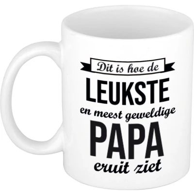 Afbeelding van Leukste en meest geweldige papa cadeau mok / beker wit 300 ml feest mokken