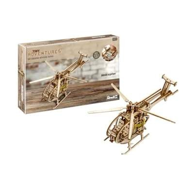 Afbeelding van Revell 00611 Tiny Adventures Helikopter 1:30 Schaal Houten Model Kit met Pull Back &amp; Go Motor Rotor Breedte 30cm