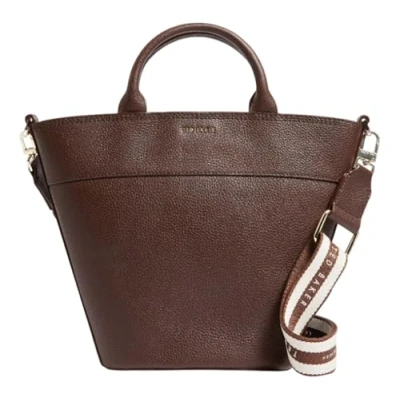 Afbeelding van Ted Baker Leren Handtas Schoudertas Wilsona Webbing Cross Body Leather Tote Bag Brown Bruine