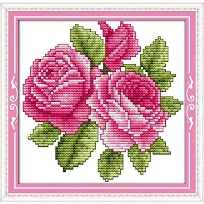 Afbeelding van Kruissteekkits gestempeld, OWN4B The Flower of Happiness bedrukt patroon 11CT 8,3 x inch doe het zelf borduurpakket (rozen)