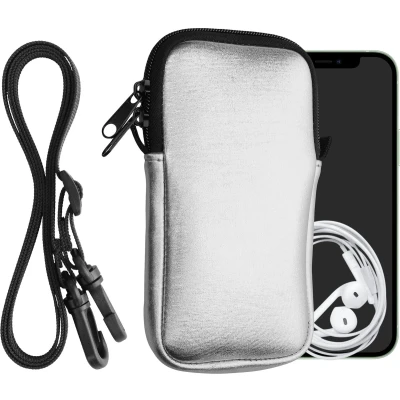 Afbeelding van kwmobile Tasje voor smartphones M 5,5&quot; Hoesje van neopreen in metallic zilver Phone case met nekkoord