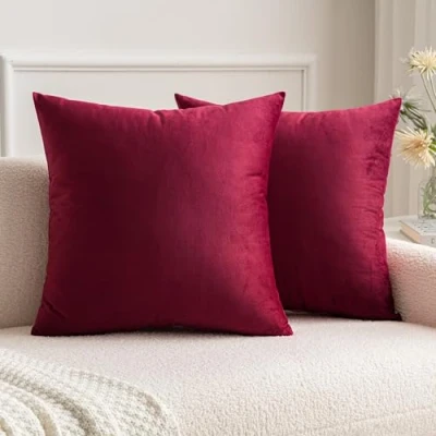 Afbeelding van MIULEE Fluweelzachte, decoratieve kussenhoes van microvezel, effen, voor bank of slaapkamer, met onzichtbare rits, vierkant, gevoerd, 40 x cm, 2 stuks, wijnrood (Wine Red)
