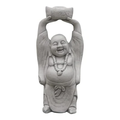 Afbeelding van gartendekoparadies.de Gelukkige Boeddha, stenen figuur, H. 41 cm, 8 kg, grijs, vorstbestendig gegoten steen voor buiten