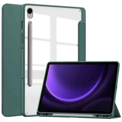 Afbeelding van Samsung Galaxy Tab S9 FE Hoes: iMoshion Trifold Hardcase Bookcase Shockproof/Valbescherming Hardcase,Bookcase Groen Kunststof Tablet Hoezen