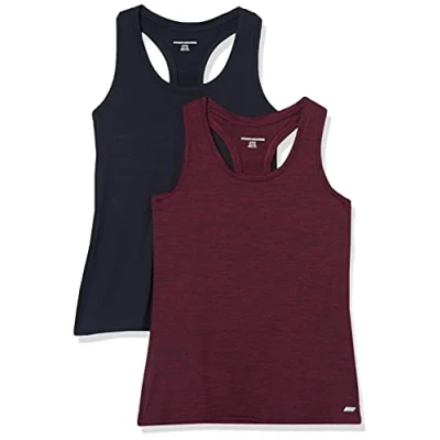 Afbeelding van Amazon Essentials 2 pack Tech Stretch Racerback Tank Top Shirt, Bourgondië Space Dye/Zwart, XL