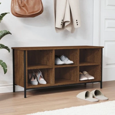 Afbeelding van Schoenenkast 100x35x50 cm bewerkt hout bruin eikenkleur