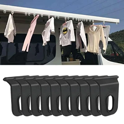 Afbeelding van SHULLIN 10 stuks RV luifelhaken, kederrail, haken, draagbare camping, camper, luifels, accessoires, hangers voor 5 mm biesrails, zwart