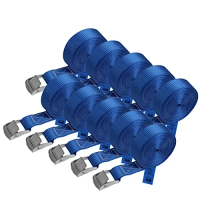 Afbeelding van BB Sport Sjorband spanband bevestigingsband met klemgesp blauw, beschikbaar in verschillende lengtes EN hoeveelheden draagvermogen tot 250 kg DIN 12195 2, 10 stucks Pack 2.5 cm x 6 m