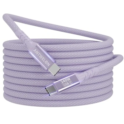 Afbeelding van ANTWELON USB C naar Kabel, 240W Nylon Oplaadkabel, PD3.1 Snellaadkabel Type Kabel Compatibel met iPhone 16 15 Pro Max Samsung S24 S23 iPad MacBook Huawei Xiaomi (paars)