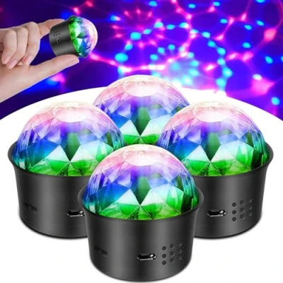 Afbeelding van Mini discobal, kleine partybol, 5 V, discolicht, led feestlicht, discoeffect, stemgestuurde USB discolamp, sfeerlicht, batterij voor kinderen, kamer, verjaardag, party, decoratie, 4 stuks