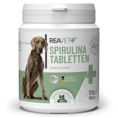 Afbeelding van ReaVET Spirulina tabletten Voor Honden Bevat eiwitten uit puur plantaardige bronnen tijdelijke symptomen van tekorten 500 stuks