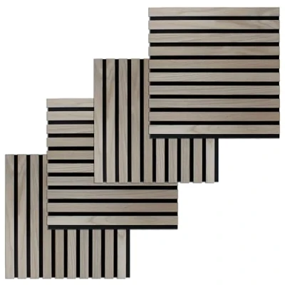 Afbeelding van Proviston Akoestische 3D wandpanelen, 4 stuks, gefineerd mdf houten lamellen in de kleur walnoot, vilten ondergrond als dragermateriaal, 400 x 21 mm
