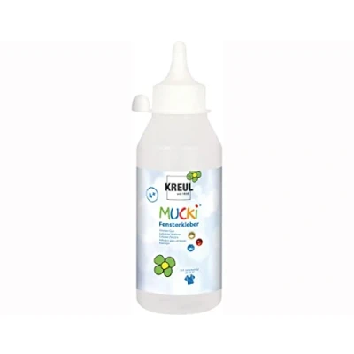 Afbeelding van KREUL 42802 Mucki raamlijm, 250 ml flacon, oplosmiddelvrij, reukloos, afwasbaar, geschikt voor het plakken van decoraties en handwerk op ramen