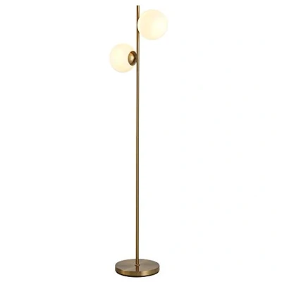 Afbeelding van HOMCOM Staande lamp schemerlamp vloerlamp 2 glazen kappen, staal + glas, 28 x 165 cm (goud wit)