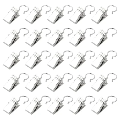 Afbeelding van Volumoon 100 stuks gordijnclips met haken, roestvrijstalen douchegordijnhaken clips, kleine heavy duty haakclipset, metalen gordijnhangers clips voor gordijnfoto&#039;s slaapkamer woondecoratie