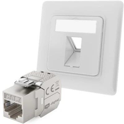 Afbeelding van hb digital 1 Port CAT 7 netwerkcontactdoos inbouw RAL9003 + 1x Keystone RJ45 module LAN Ethernet bus inbouwbus voor 5e 6 6a max. 10 Gbit/s STP signaalwit