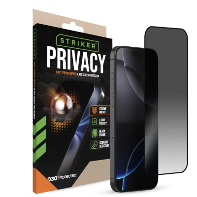 Afbeelding van Striker D3O Xtreme Impact Privacy Glass Screen Protector Black Frame Apple iPhone 16 Pro Max