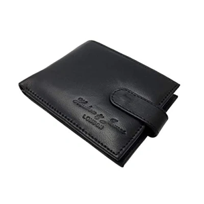 Afbeelding van Hudson &amp; James Designer LONDON Echt Lederen Heren Portemonnee Creditcardhouder Bifold met Geschenkdoos (Jet Zwart), gitzwart, M, Hedendaags