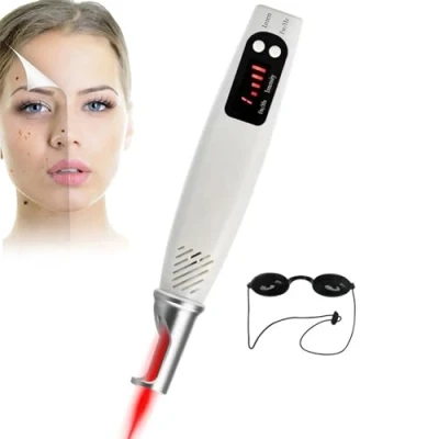 Afbeelding van Huidlabels verwijderaar pen, Picosecond Pen Tattoo verwijderingsmachine Blauw/rood licht pigment tatoeage litteken moedervlek sproet verwijdering donkere vlekken verwijderaar, met bril,Red