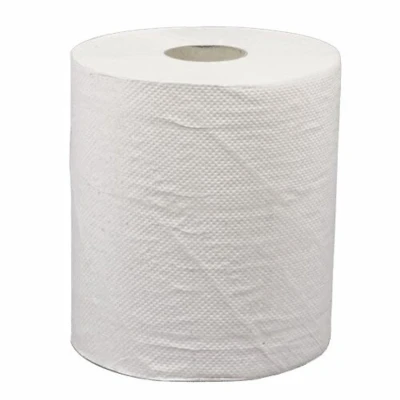 Afbeelding van Midi Handdoekrol 1 laags 300 meter Gerecycled Papier Wit Met Spiraalhuls (6 Rollen)