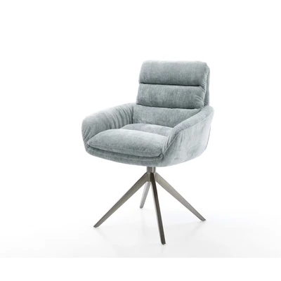 Afbeelding van DELIFE Draaistoel Abelia Flex met armleuning chenille pastelblauw kruisframe breed grafiet 360 draaibaar rocker functie