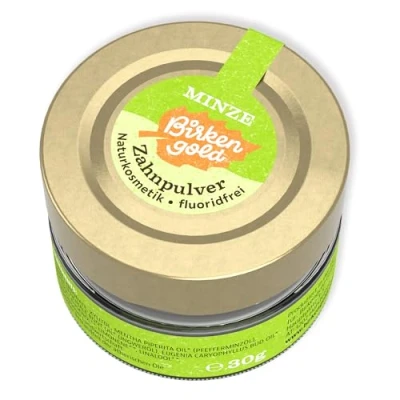 Afbeelding van Birkengold Tandpoeder munt 30 g glas, 1 stuk, plasticvrij, verpakt in glazen pot, 100% natuurlijke ingrediënten, geen schuimvormers en conserveringsmiddelen, cosmetica gecertificeerd,