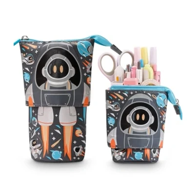 Afbeelding van Xespis Telescopische pennenetui, schooltas met ritssluiting, 2 in 1 etui op voet, voor jongens, Kawaii etui, meisjes, studenten en kantoorbenodigdheden, 2025 Nieuw/Raket,