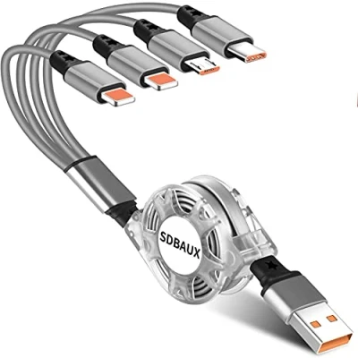 Afbeelding van SDBAUX Mult 3 in 1 USB kabel, 2 stuks/1 m, snel opladen, 3,1 A, intrekbare oplaadkabel met 8 pins type C Micro poort, compatibel iPhone Samsung Galaxy Google Pixel LG (alleen opladen) (4 1)