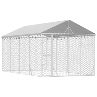 Afbeelding van vidaXL Hondenkennel met dak 3x6x2,5 m gegalvaniseerd staal zilverkleur