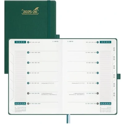 Afbeelding van BEZEND 18 maandskalender 2025 2026 Agenda (25 Juli Dec 26), Weekplanner A5 1 Week 2 Pagina&#039;s met Kolommen, boek Kalender 25/26 Kardcover, Bosgroen