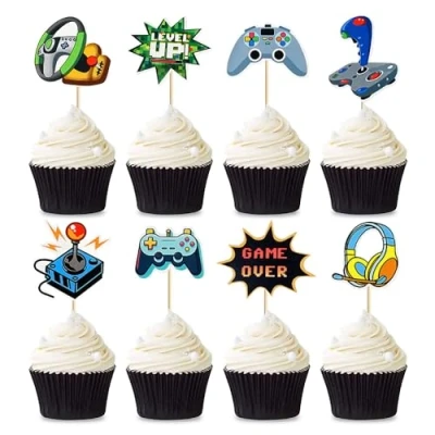 Afbeelding van taartdecoraties, 8 stuks, game taarttoppers, decoratie, taart, verjaardag, cupcake toppers voor meisjes en jongens, kinderen, themafeest, cadeau