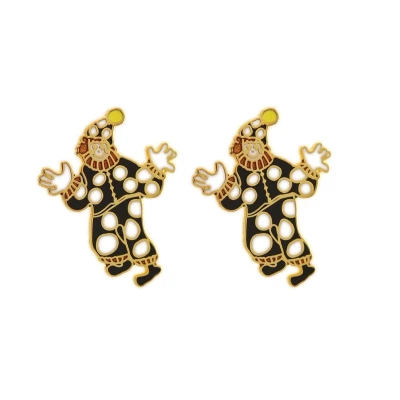 Afbeelding van Behave Dames oorbel steker emaille clown zwart en goud kleur