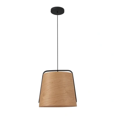 Afbeelding van Faro Lighting Stond 1 licht koepel plafond hanger zwart en kersenhout, E27