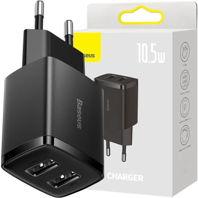 Afbeelding van Baseus: Adapter met 2 USB Poorten 10.5W Zwart