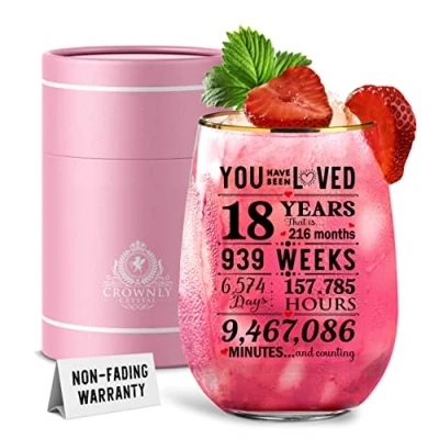 Afbeelding van CROWNLY CRYSTAL® 2006 18e verjaardagscadeaus voor meisjes, gepersonaliseerde glazen gin cadeaus vrouwen, verjaardagsdecoraties, kerstcadeaus 18 jarige