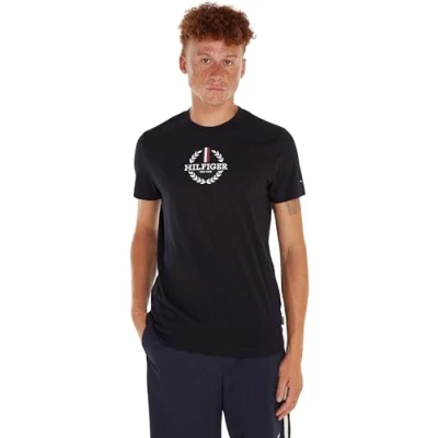 Afbeelding van Tommy Hilfiger Global Stripe Wreath TEE Tshirt print, Heren, Maat: XS, Desert sky