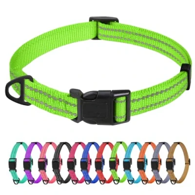 Afbeelding van TagMe Reflecterende nylon hondenhalsband, verstelbare klassieke halsband met snelsluiting gesp voor extra kleine honden, groen, 1,5 cm breedte