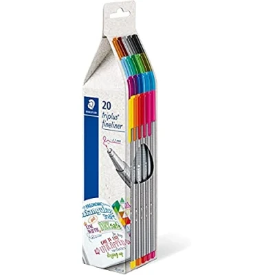 Afbeelding van STAEDTLER fineliner triplus, ergonomische driehoekige vorm, superfijne 0,3 mm punt, lange levensduur, DRY SAFE, PP schacht, 20 in duurzame kartonnen verpakking, 334 CG20