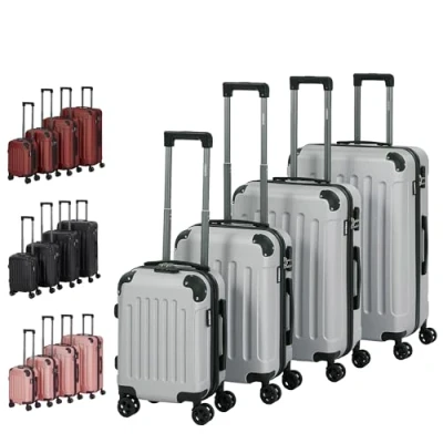 Afbeelding van AREBOS Set van 4 reiskoffers Hard shell koffers S M L XL Zilver